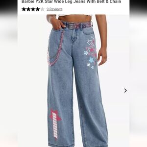 Barbie Star Embellished Wide Leg Jeans - Blue and Pink